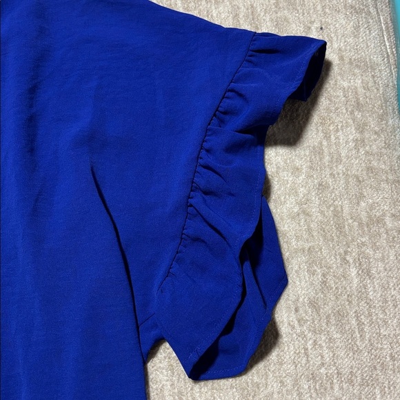 NWT 1X royal blue baby doll bib blouse ANDREe BY unit flowy ruffle 1/2 sleeve - Picture 2 of 5